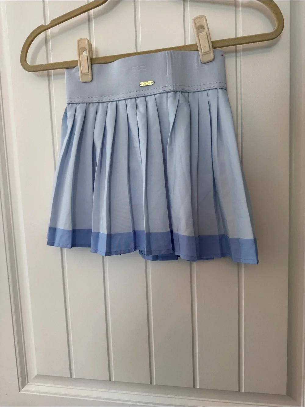 Justice Light Blue Pleated Skater Skirt with Blue Hem